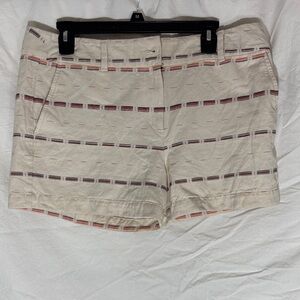 LOFT Cream Striped Cotton Blend Shorts with Rust & Brown Accents